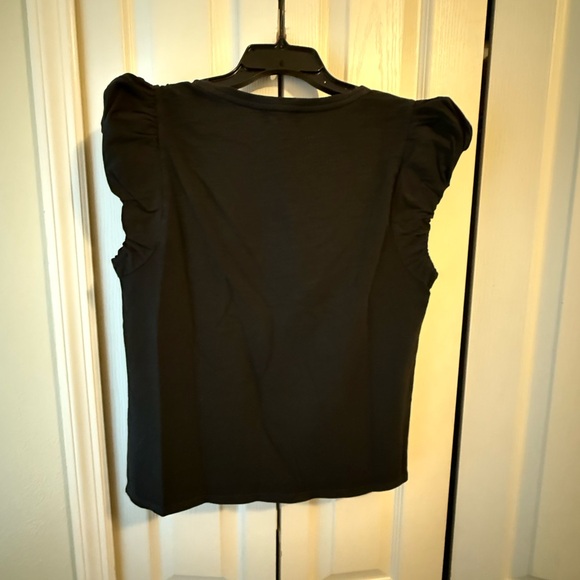 NATION Scoop Neck Top with Ruffled Sleeve in Black - Picture 5 of 5